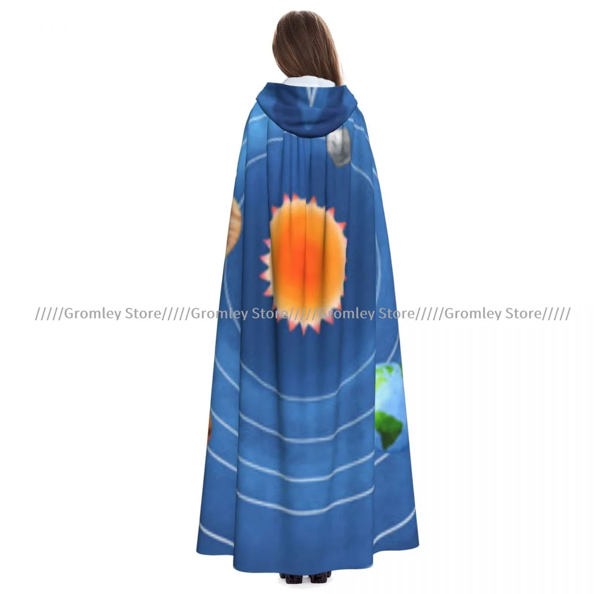 Adult Space Planets Poster Cloak Cape Hooded Medieval Costume Witch Wicca Vampire Halloween Costume Dress Coat