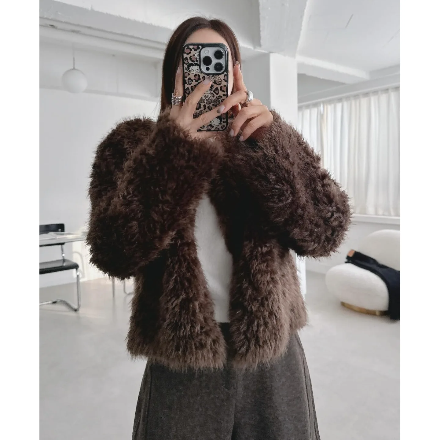 Abrigo de piel cálido Retro elegante para mujer, bonito abrigo esponjoso antienvejecimiento a la moda, abrigo coreano Sle para primavera Otoño Invierno