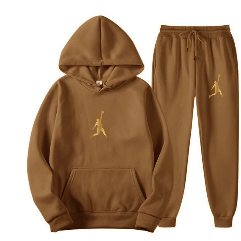 New Fall/Winter Woman Men\'s Tracksuit Pattern Design Print Set Hooded Sweatpants 2 Piece Suit Jogger Pants Men\'s Streetwear