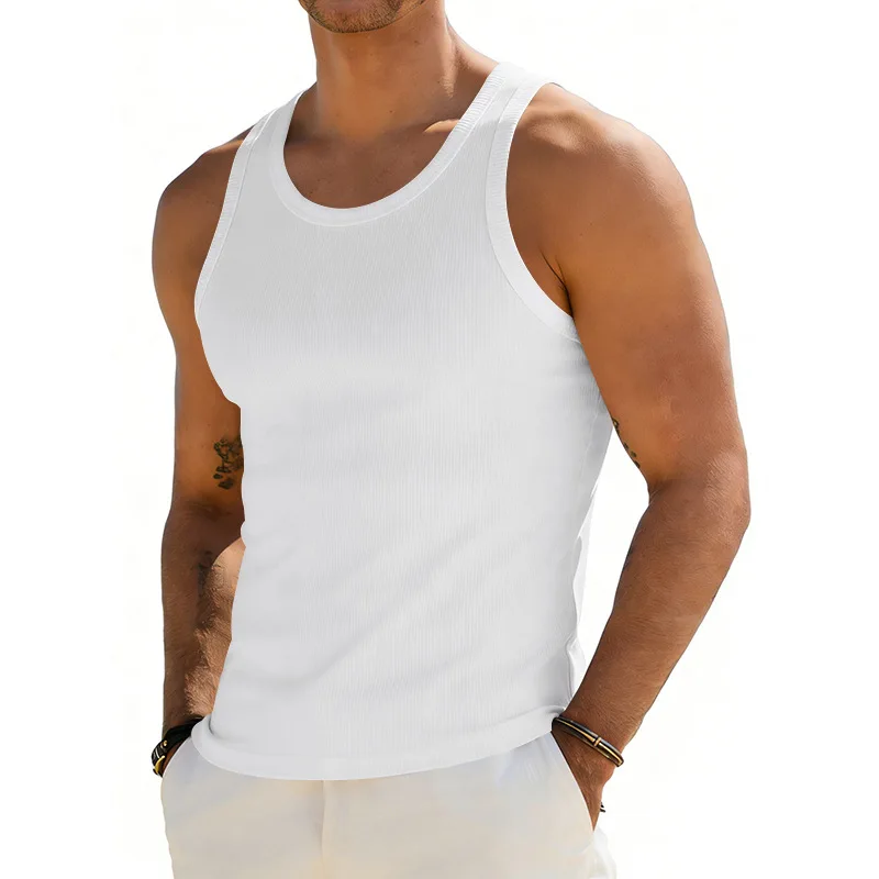 2026 Summer Men's Threaded Slim-fit Vest European and American Fitness Muscle Fitness Training Breathable Sleeveless