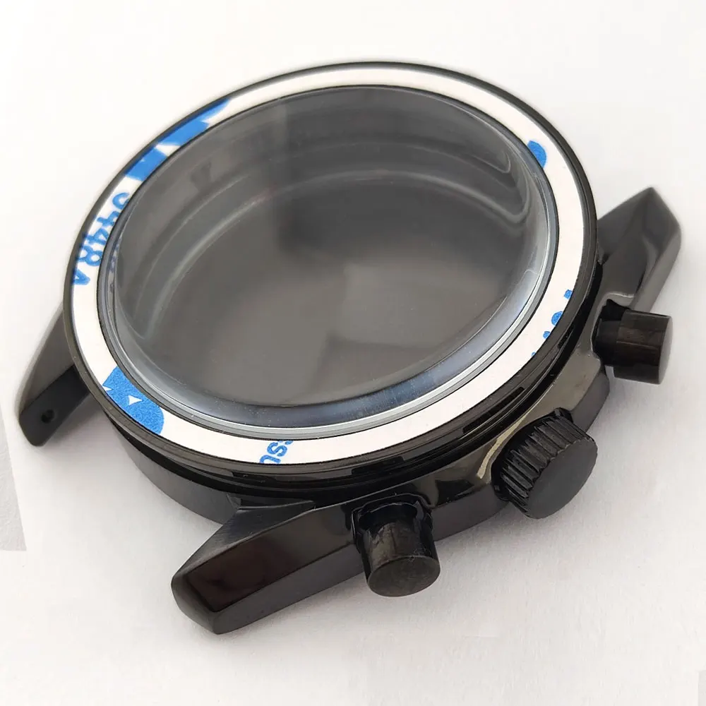 VK63 case 40mm watch case Black case stainless steel quartz chronograph case fit replacing accessories of Vk63 movement watche