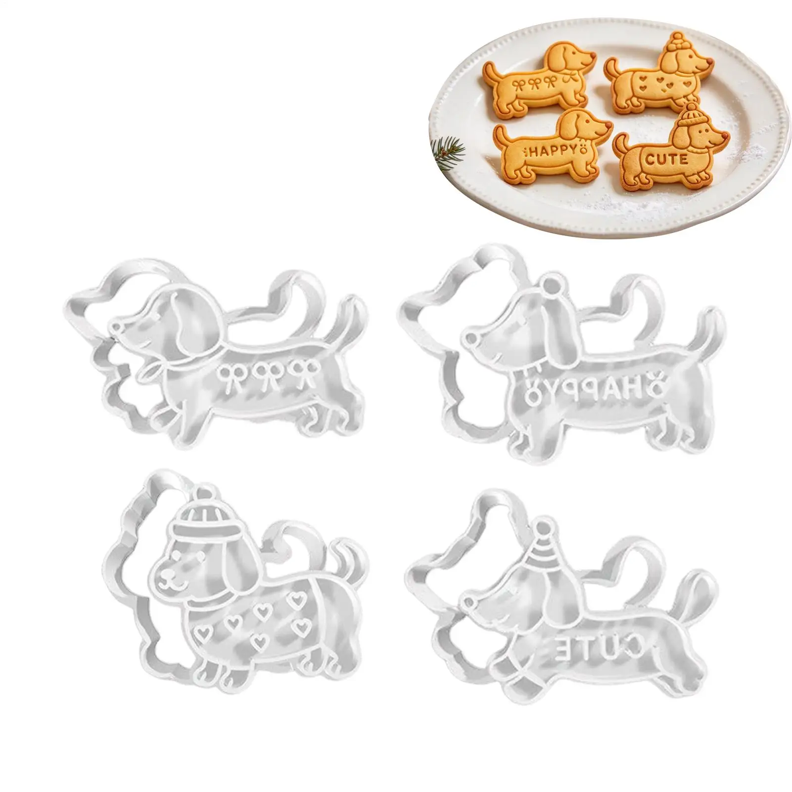 4 Pieces Cute Dachshund Biscuits Mold Set Pressing Cookie Cutters Dog Shapes Cake Mold DIY Dog Snack Party Baking Tool view 3