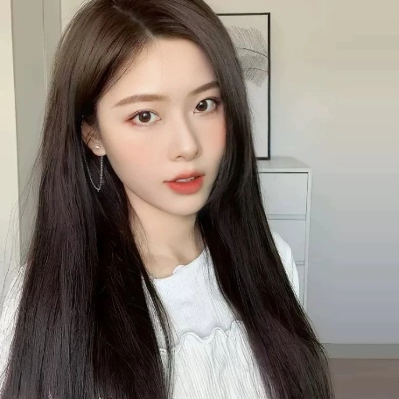 

Wig Ladies Full Real Hair Headgear Large Lace Long Straight Hair Medium Black Long Straight Lace Headgear