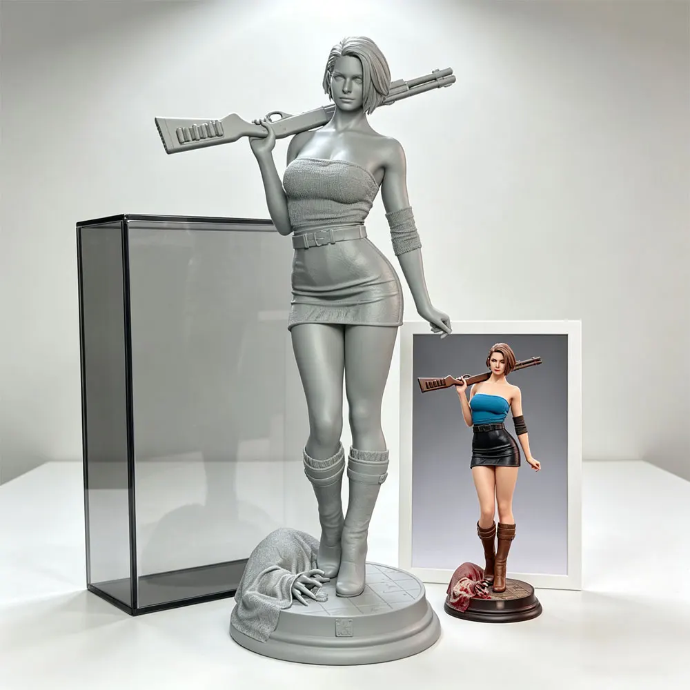 1/24/6Battle girl with a shotgun on her shoulder, NSFW, damsel in distress, 3D-printed grey model statue, unpainted, unassembled
