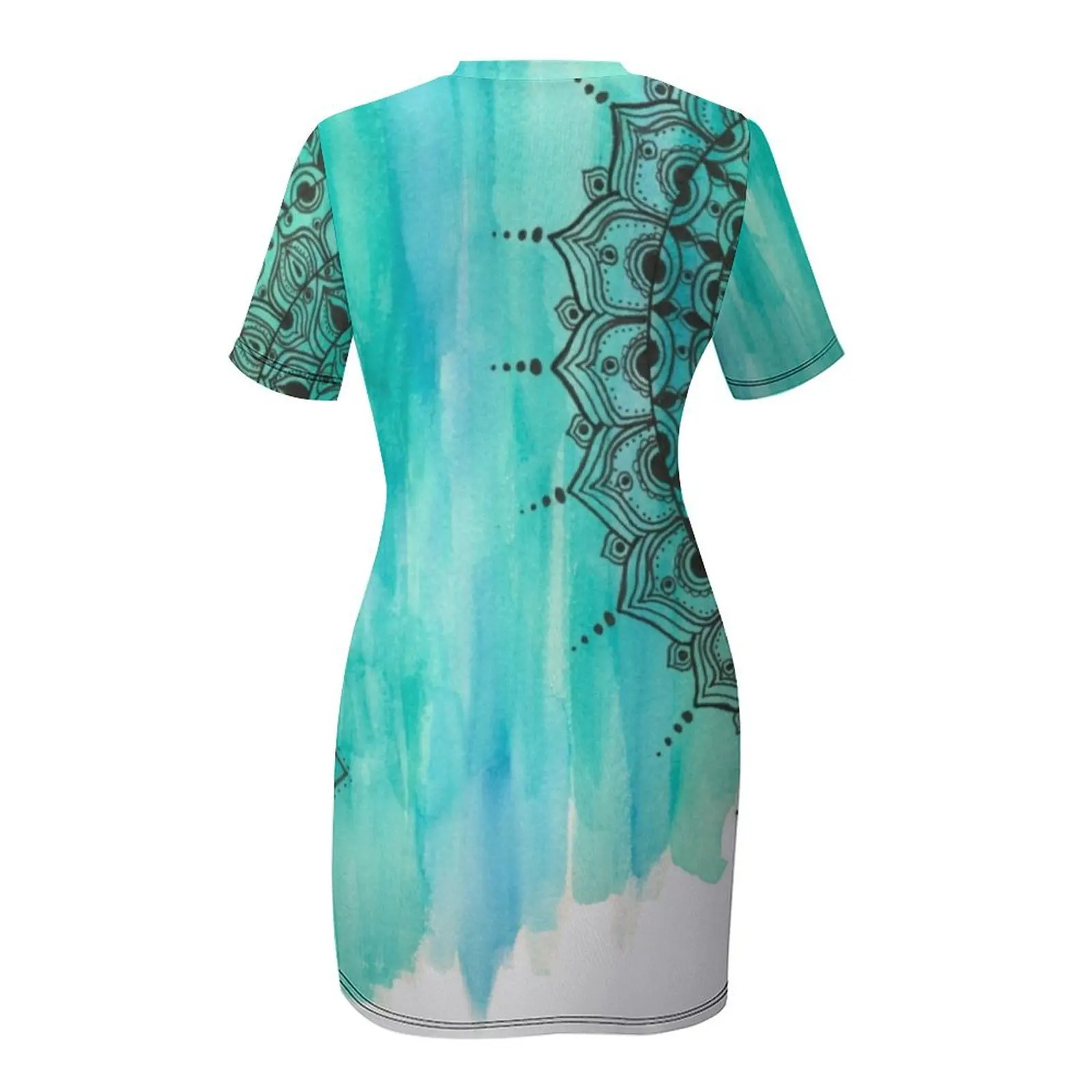 เดรสแขนสั้นลายแมนดาลาสำหรับงานพรอม ชุดราตรีแฟชั่นสำหรับผู้หญิง ชุดเดรสผู้หญิง