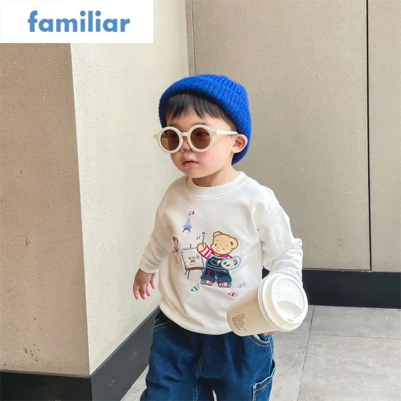 Familiar Boy Hoodie Long Sleeved Cotton Children Little Painter Cartoon Bear Suitable Height 90cm-130cm Tops