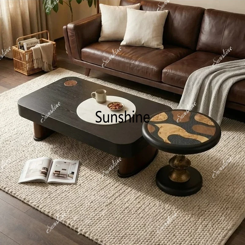 Medieval style special-shaped coffee table living room advanced sense wabi-sabi style coffee table round edge table