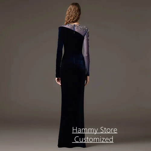 Imagen 2 del producto Vestido de noche de moda personalizado, mangas largas, cuello redondo, cristales, cuentas, largo hasta el suelo, ocasión especial, vestido de fiesta saudí