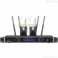 NewMiCWL ACT-702 UHF True Diversity Stage Performance Wireless Microphone System 2 Beige Headset Two Metal Handheld Dynamic Mic