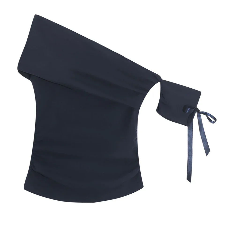 Off-Shoulder Short Sleeve T Shirt for Women Korean Influence  Strapless Top for Spring Summer Daily Life