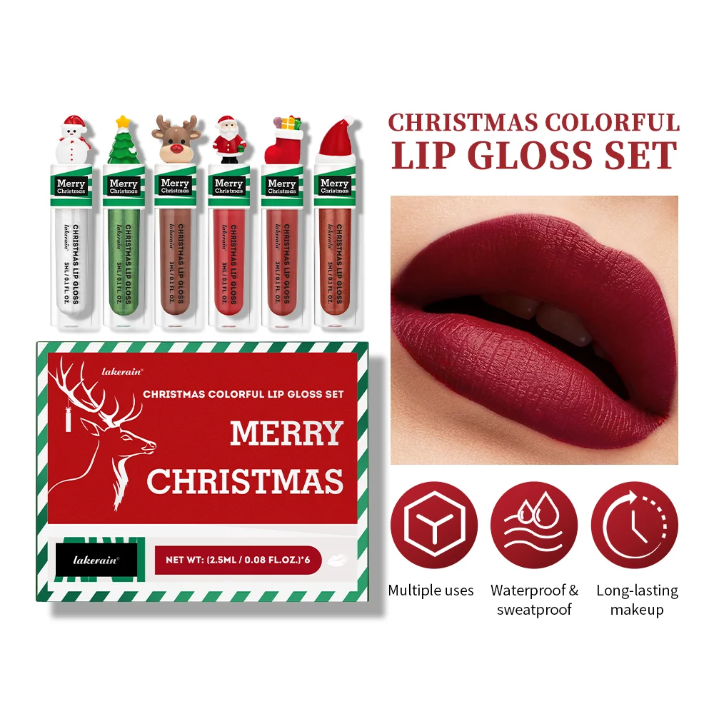 Brillo de labios colorido navideño, 6 colores, brillo de labios de larga duración, bálsamo labial hidratante, brillo de labios, tinte de gelatina para labios, regalo para mujer