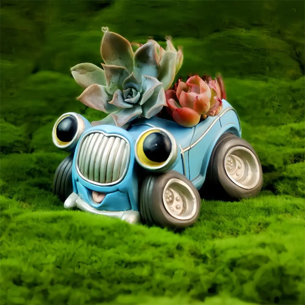 Car Shaped Succulent Flower Pot All Weather Resistant Resin Cute Succulent Plants Pot Creative with Drainage Holes