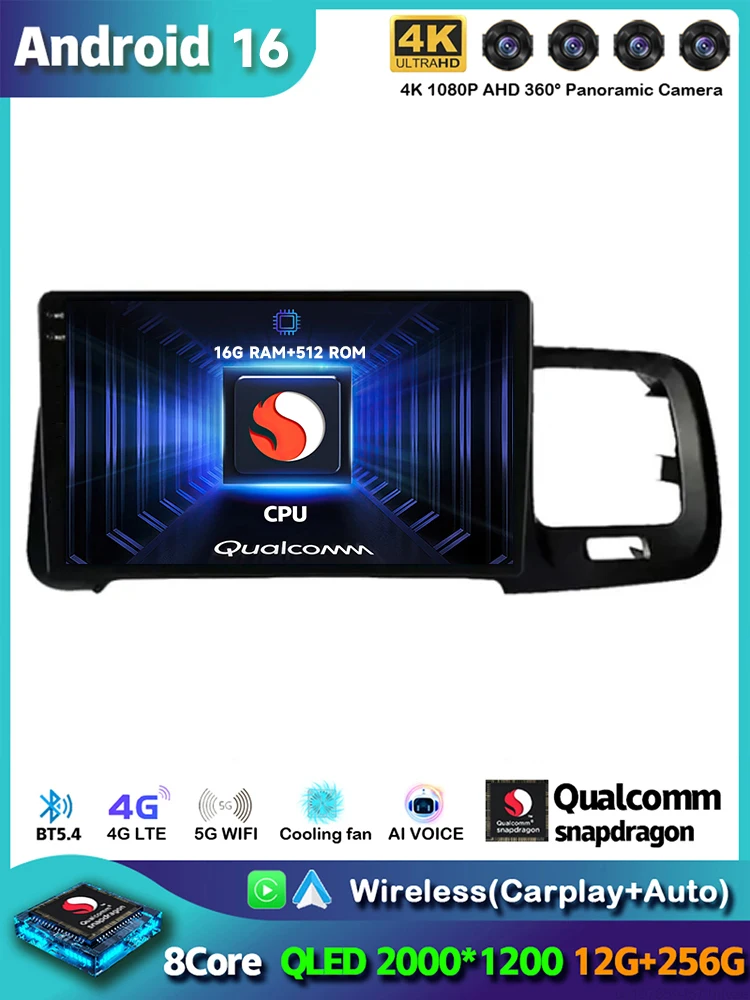 Android 16 Carplay Auto 2K Ekran Samochodowy Radioodtwarzacz Multimedialny do Volvo S60 V60 2011 - 2020 Jednostka Główna 360 2Din Autoradio Stereo — 2