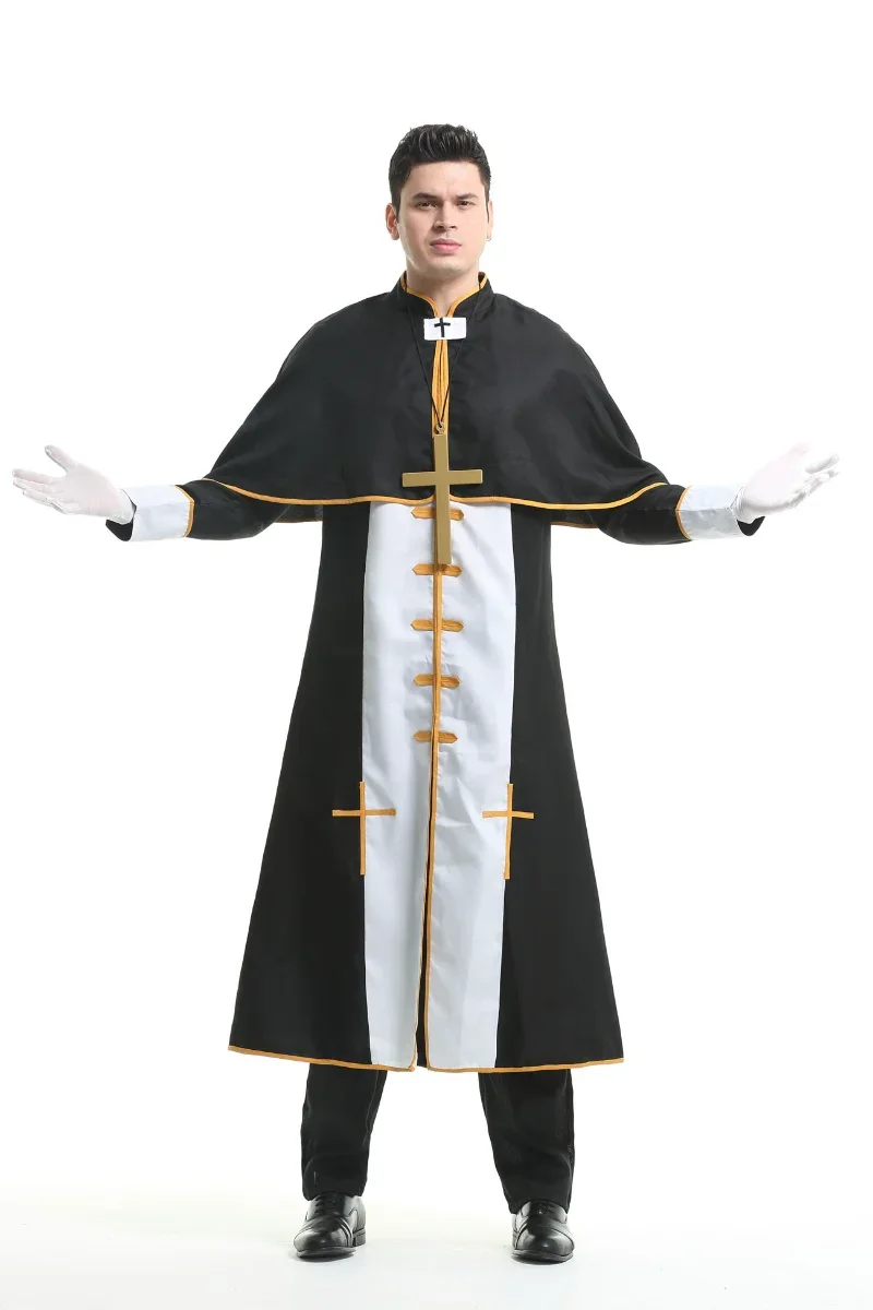 Halloween Men Adult Christian Priest Jesus Costume Day of the Dead Mass Missionary Religious Pastor Catholic Cosplay Dress