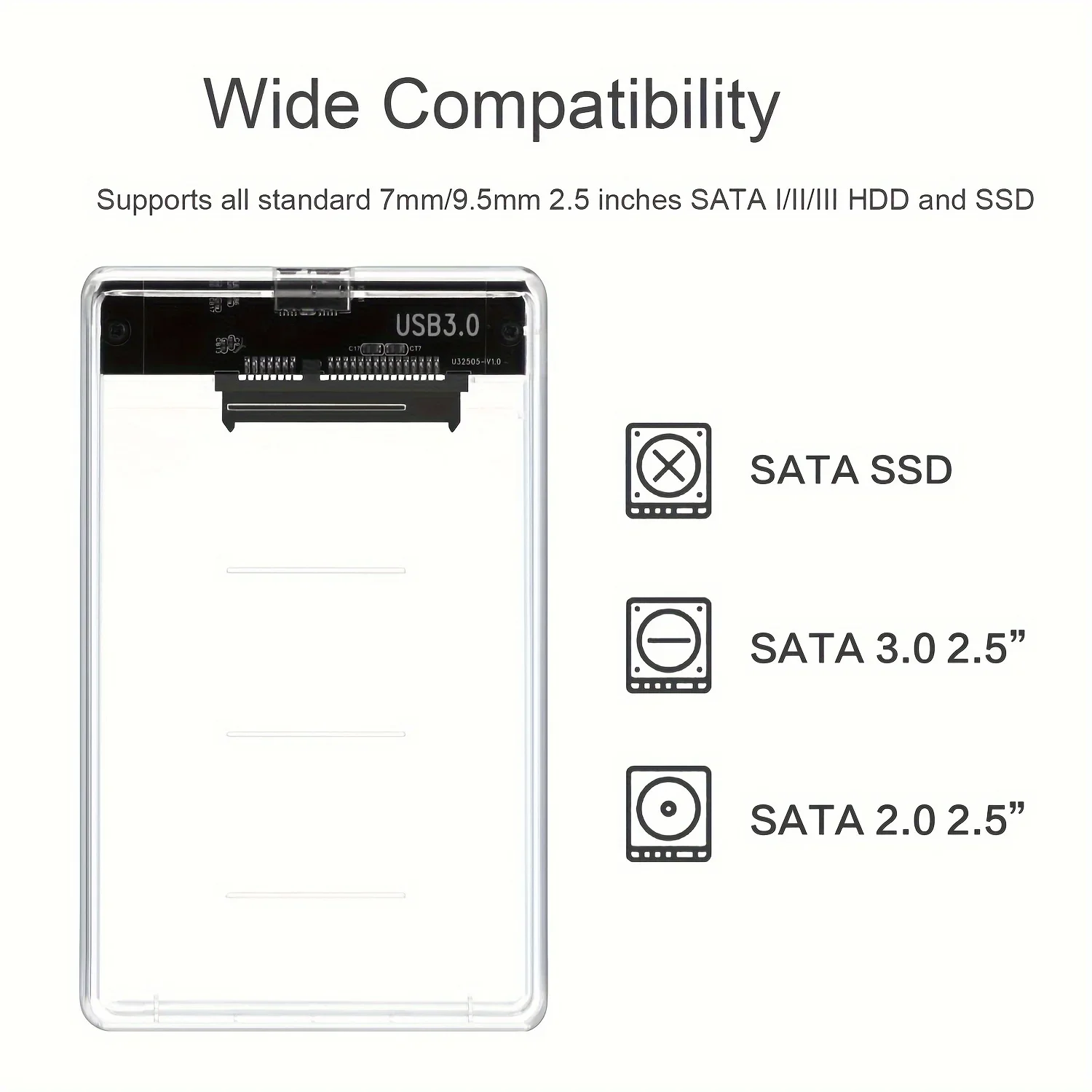 Transparent 2.5 Inch HDD Enclosure SATA to USB 2.0 Type-C SSD Case Portable External Hard Drive Box Tool-Free view 5