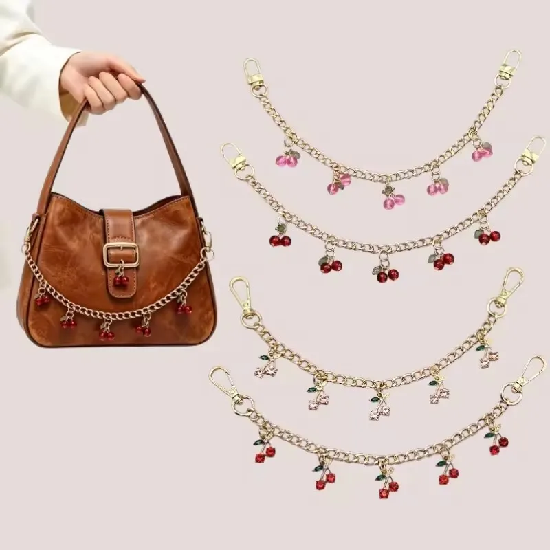 Fashion Women DIY Pink Strawberry Bag Pendant Exquisite Cherry Keychain School Student Bag Charm Mother's Day Gift Bag Accessory