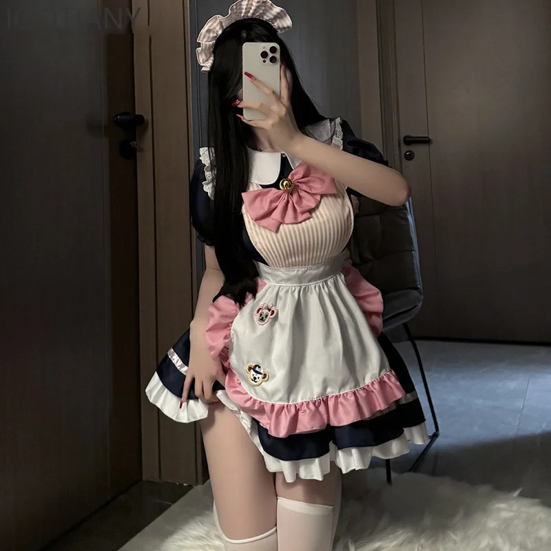 

Sweet Black And Pink Maid Costume Cosplay Lolita Uniform Temptation Cute Soft Girl Japanese Sexy Two-dimensional Anime Dress New