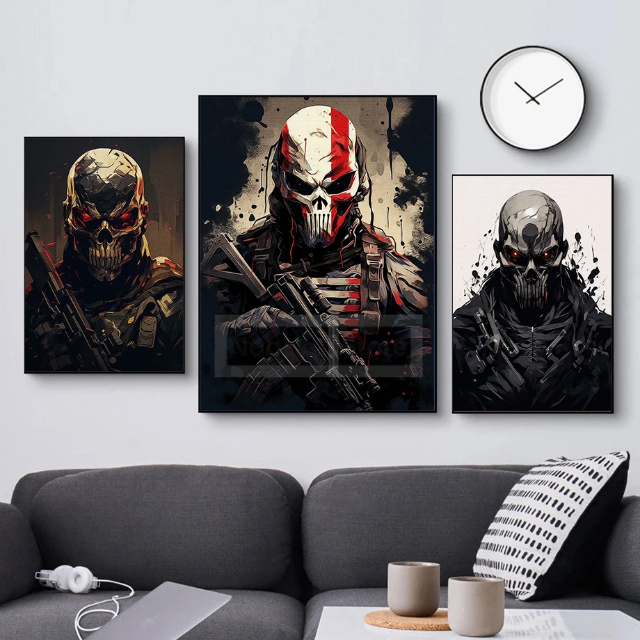 Modern Style War Sentinels Skull Mask Death Mercenary Poster and Prints Canvas Painting Wall Art Pictures Home Room Decor