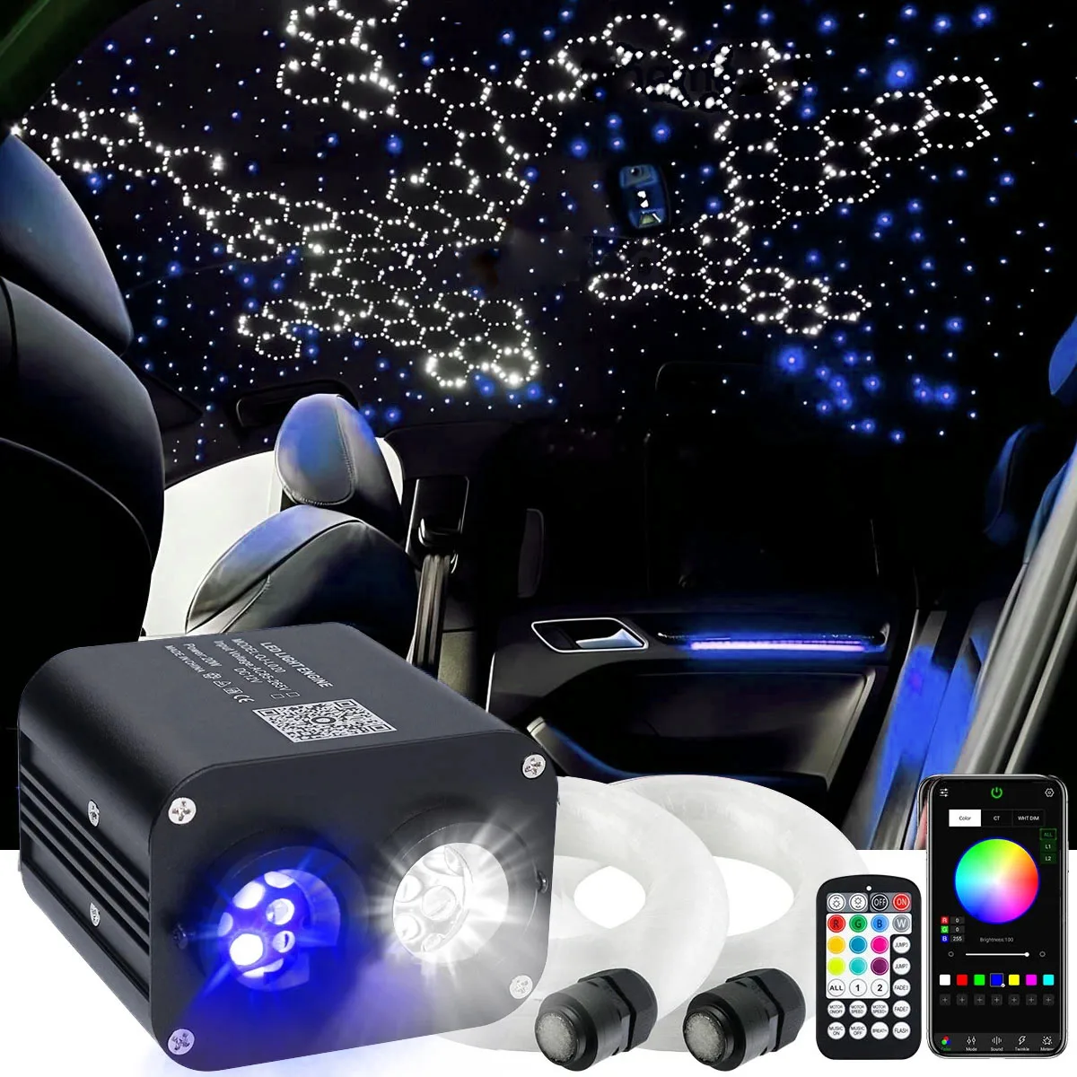 20W Twinkle Car Roof Star Light Double Head with RGBW Music APP Control Fiber Optic Star Ceiling Light Kit Starry Sky ceiling