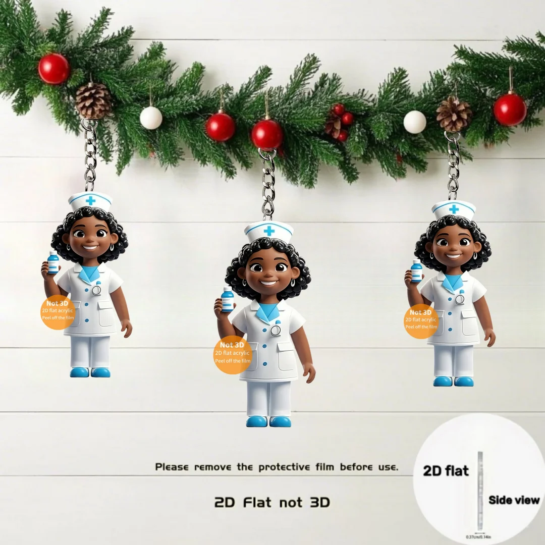 Cute Pharmacist Lady Pendant Keychain Cartoon Nurse 2D Flat Acrylic Ornament Charm Hanging Decoration for Bag Festive Party Gift