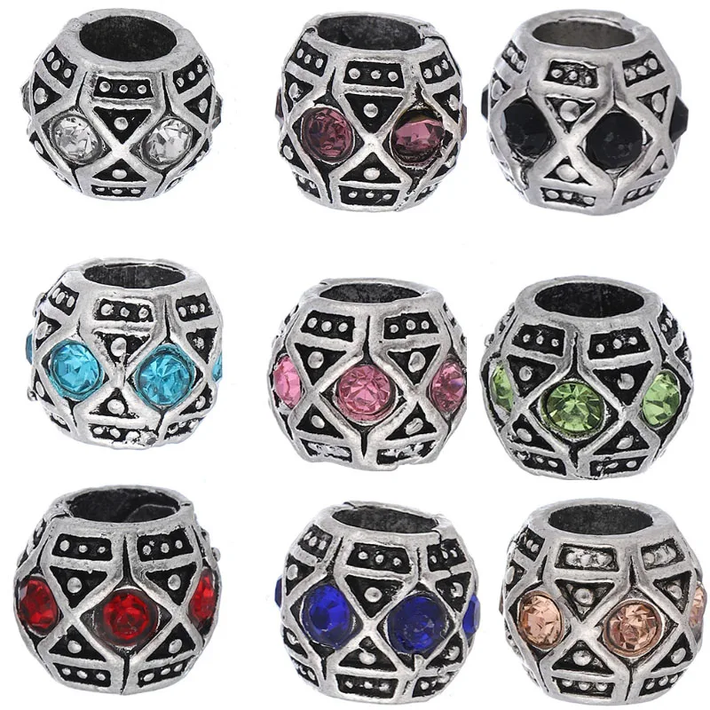 10Pcs Micro Pave CZ Zircon Beads Big Holes Beads Round Ball Loose Spacer Beads for DIY Bracelet Jewelry Making Accessories