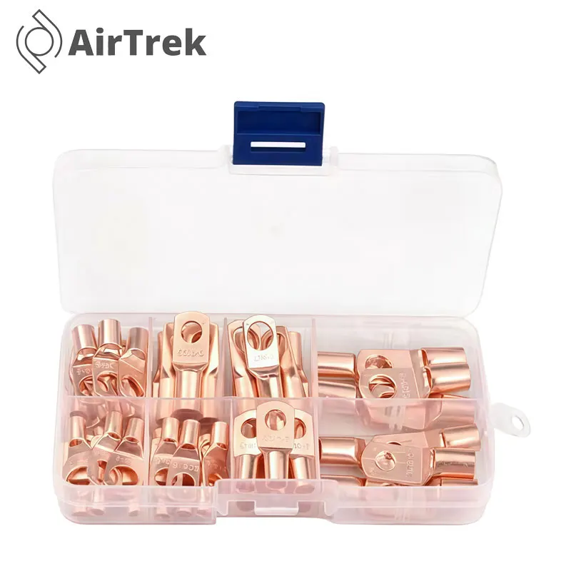 

60PCS Copper Terminal Connector Kit (AWG 4 6 8 10 12) + Cable Cutter: 30 Ring Lugs, 30 Battery Cable Lugs & 50 Shrink Tubing