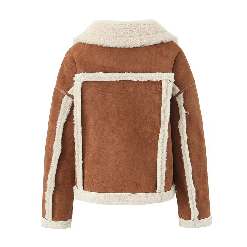 Women's Winter Lamb Fur Jacket Sheepskin Wool Vintage Suede Fur One-piece Lamb Parka Loose Jacket Coat for Women