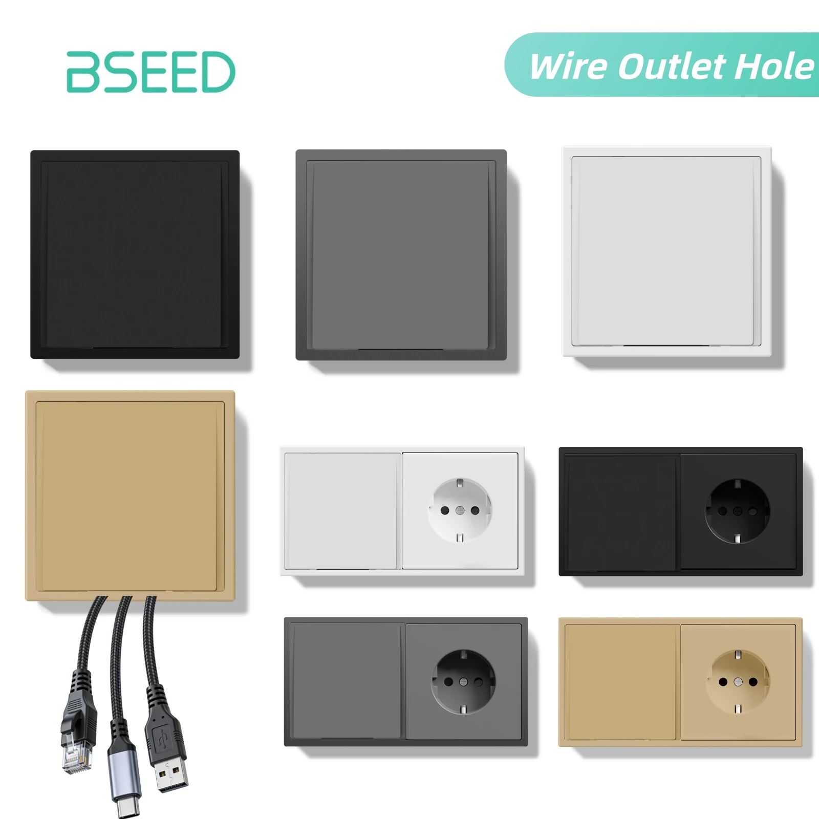 

Декоративная накладка Bseed для отверстий в стене под провода, защита кабелей, органайзер для проводов, для дома, 80*80 мм