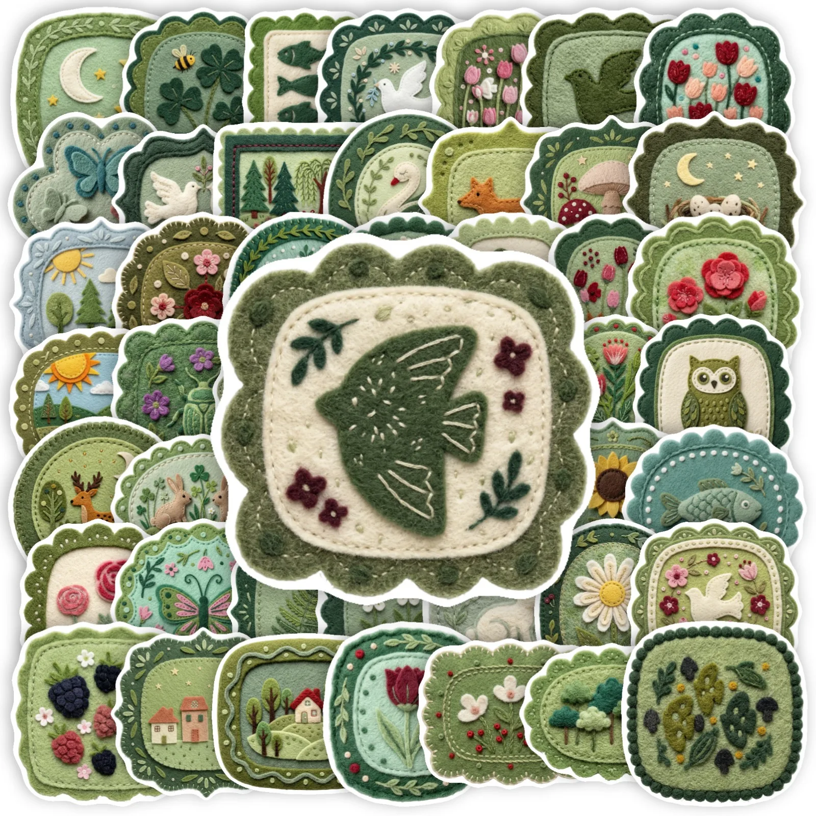 50 PCS Simulated Felt Design Forest Wildflower Mushroom Retro Stickers Luggage Skateboard Scrapbook Fridge Non Repeated Decals