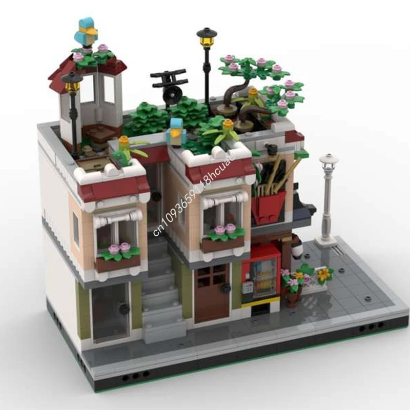 1298 Uds. MOC centro tienda de fideos apartamento en la azotea jardín modelo de construcción Modular bloques idea de cumpleaños juguetes DIY regalos de navidad