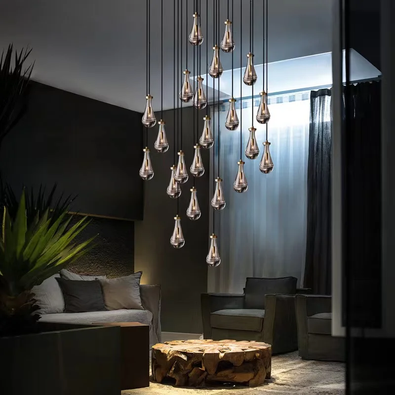 

Duplex LED ceiling chandeliers Modern living rooms, bedrooms, hotels, villas, restaurants all copper crystal staircase lights