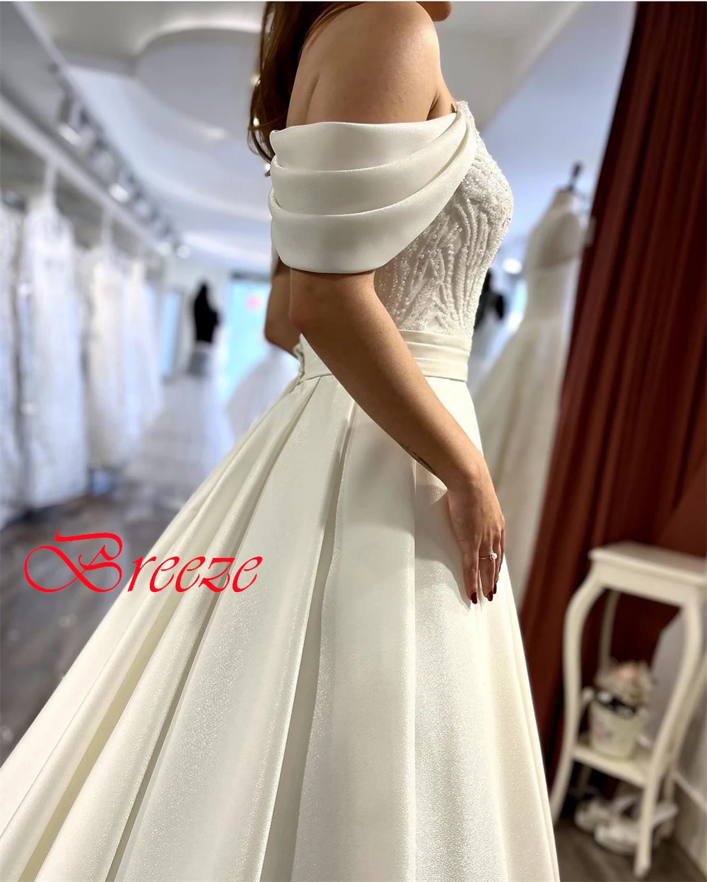 Personalizado sexy branco jérsei vestidos de casamento simples sem alças fora do ombro mangas curtas vestidos de noiva rendas até voltar vestido