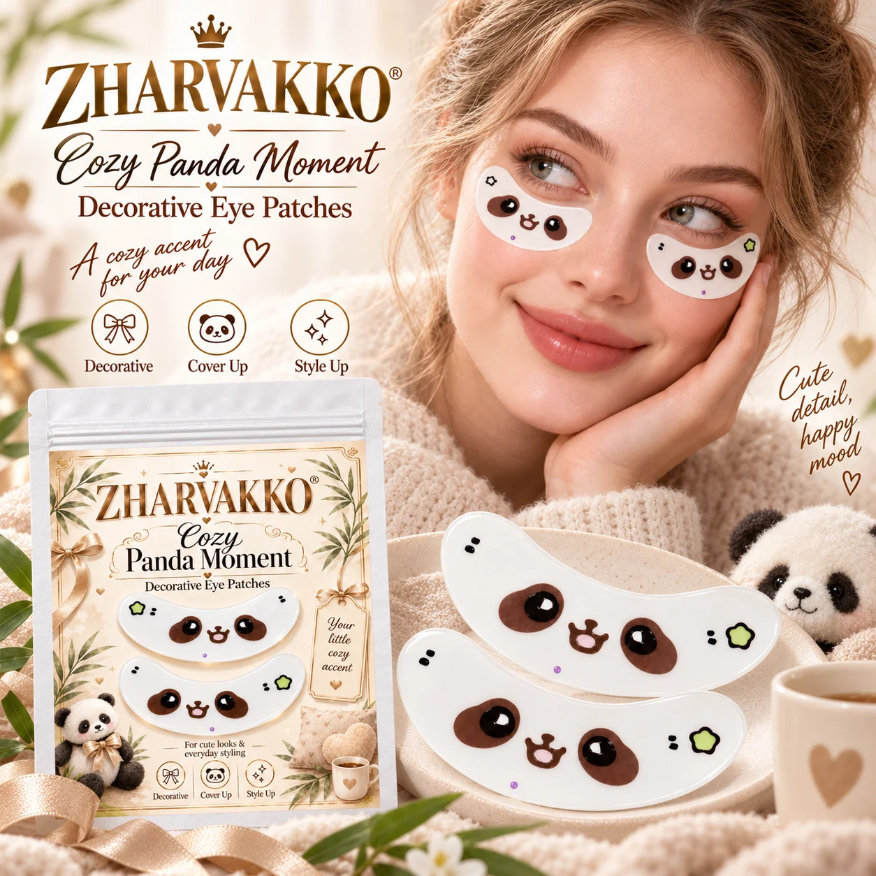 4/8pcs Panda Print DecorativeEyePatches Flexible Skin-Friendly Material Cute Cover-Up Easy Wear Cozy Daily Styling Party Photos