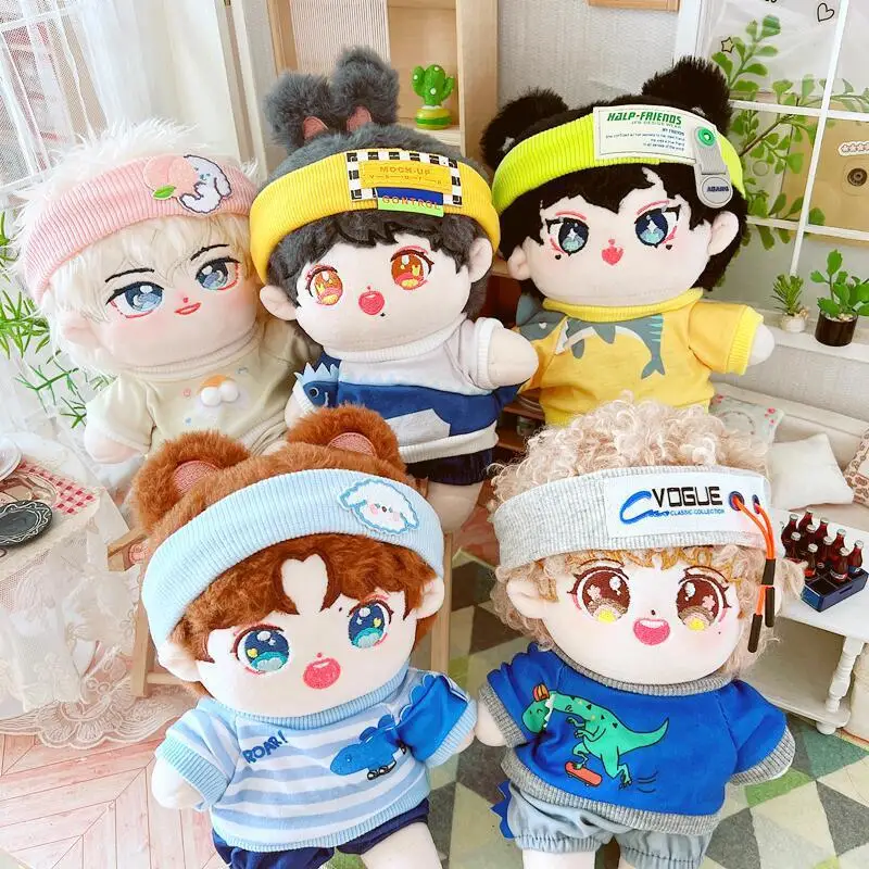 

20cm Kawaii Idol Boy Doll Cute Soft Stuffed Cotton Doll with Clothes Set Headband No Attributes Naked Doll for Girls Kids Gifts