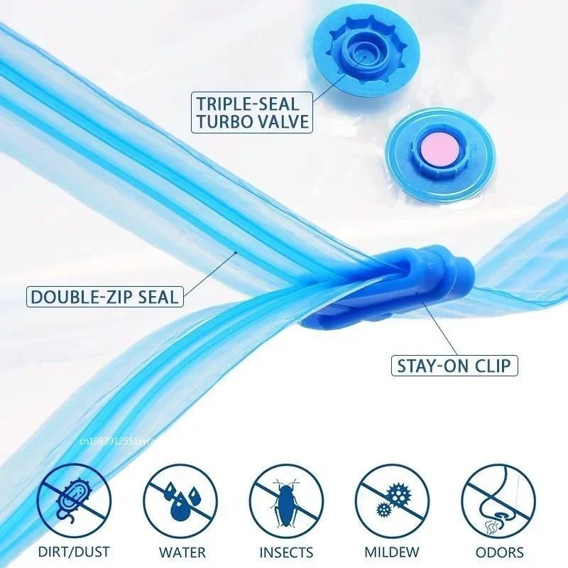 ถุงสูญญากาศแบบใช้ซ้ําได้และฝาครอบปั๊มสําหรับจัดเก็บเสื้อผ้าการบีบอัดพลาสติกขนาดใหญ่ถุงเปล่าอุปกรณ์เสริมการเดินทางคอนเทนเนอร์