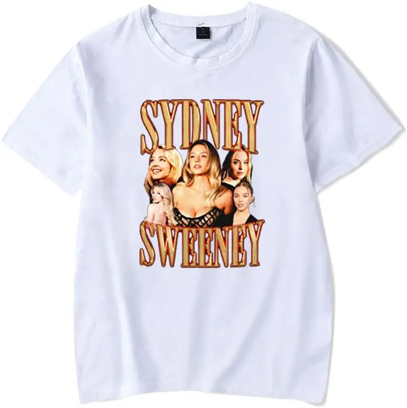 Sydney Sweeney T-Shirt Vintage Crew Neck Fashion Short Sleeve Unisex Casual Tops Tees