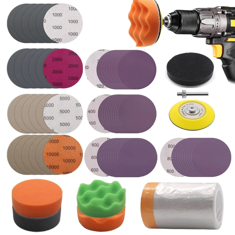 

3 Inch 75MM Car Headlight Restoration Kit 72 Pcs Assorted Grit 320-10000 with Interface Pad and Polishing Pad for Automotive