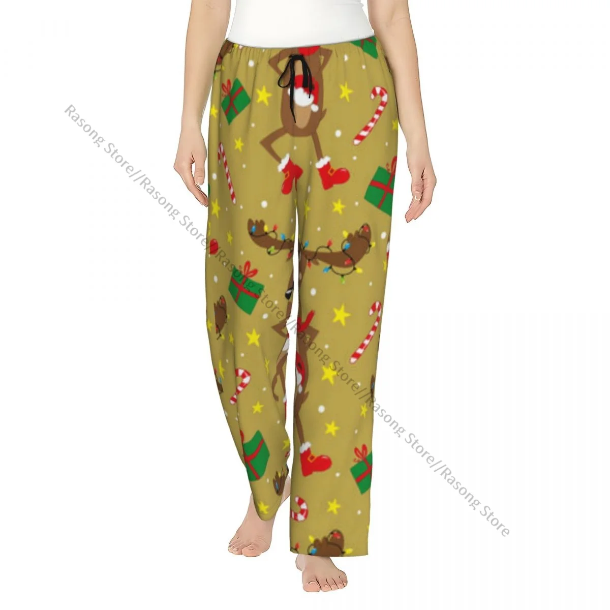 

Women Flannel Lounge Pants Soft Cartoon Reindeer Pattern Pajama Pants Winter Sleepwear