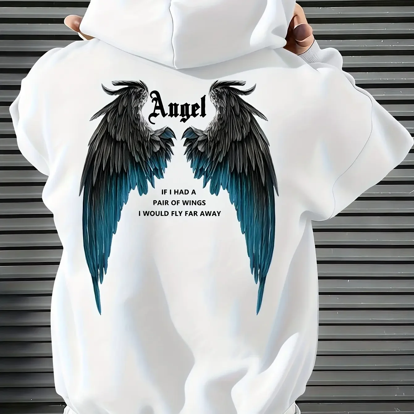 Autumn and Winter Men's and Women's Fleece Hoodie Top with angel Wing Print Fashion Hoodie Loose Fit Jacket Elastic Fabric