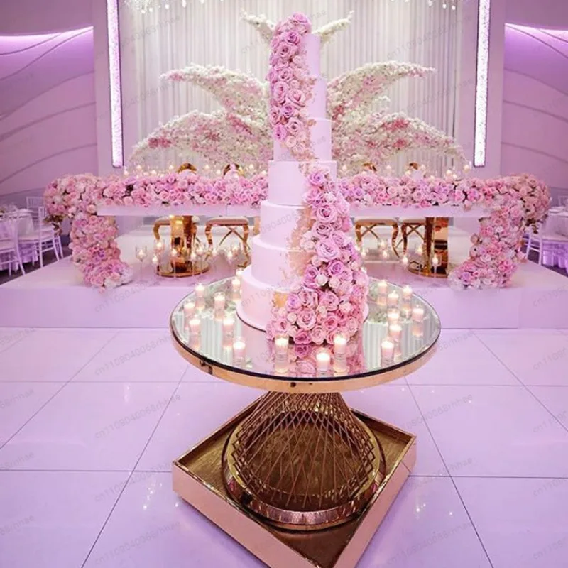 Wedding Banquet Furniture Mirror Glass Round Cake Table for Event Party