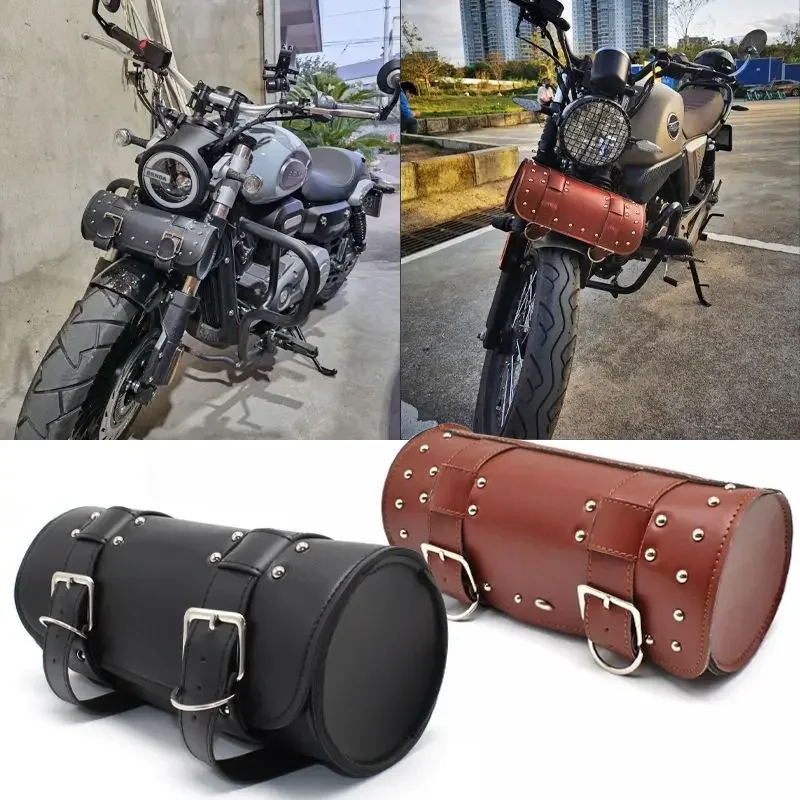 Motorcycle Fork PU Leather Travel Pouch Waterproof Tool Bags Saddle Bag Vintage Tail Bag Luggage for Harley Bobber/Suzuki/Honda