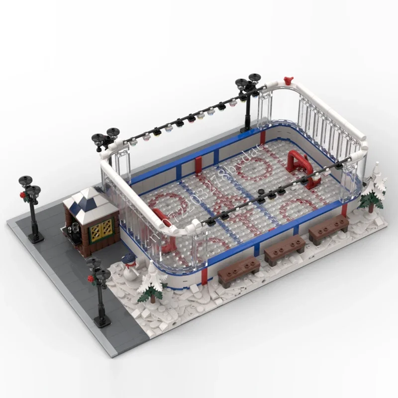 1343PCS Winter Ice Hockey Rink Modular MOC Creative street view Model Building Blocks Architecture DIY Assembly Model Toys Gifts