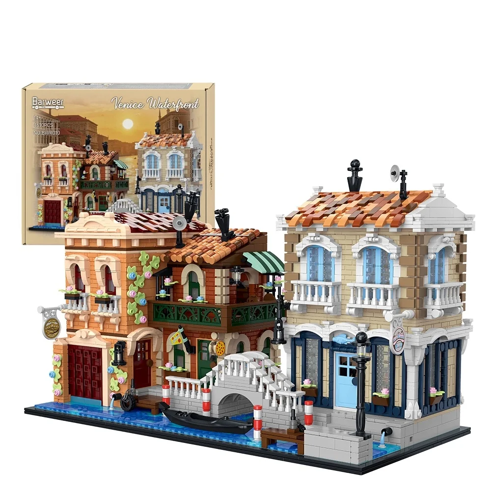 Venetië aan zee met LED-gebouwen blokken de stad om af te beelden, straatbeeld architectuur baksteen modelbouwset volwassenen kind cadeau 4610PCS