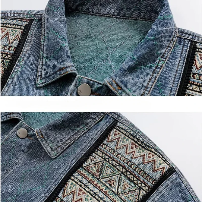 Unisex Denim Jackets Men Vintage Autumn Hip Hop Chic All-match Loose Popular Streetwear Couples Outwear American Style Patchwork