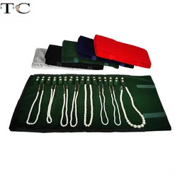 Velvet Jewelry Roll Bag Blue Green Red Grey Necklace Pendant Bracelet Storage Display Roll Bag Portable Travel Bag