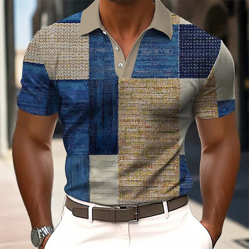 Men's Splice Shirt Short Sleeve Polo Shirt Print New Summer Street Clothing Casual Fashion Men's Top