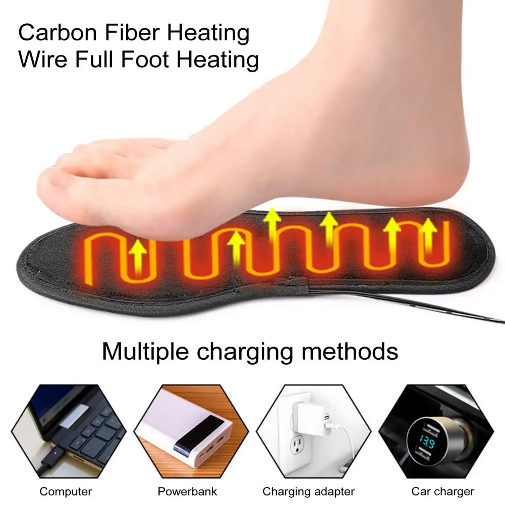 1 Pair USB Electric Heated Insole Men Women Washable Thermal Cold Weather Winter Outdoor Hunting Camping Skiing Foot Warmer Heat