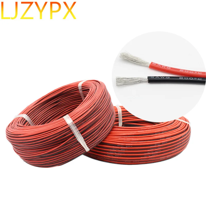 

100m/roll Silicone Rubber Heating Cable 2 Pins 26 24 22AWG UAV Servo Li Battery Tinned Copper Red&Black Electric DIY Wires Cord