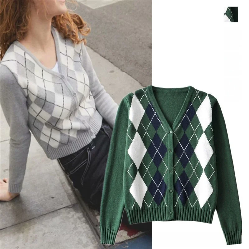 

Вязаный открытый кардиган с v-образным вырезом в стиле ретро, универсальный бриллиантовый цвет, Blo, верхняя одежда, свитер, куртка для женщин