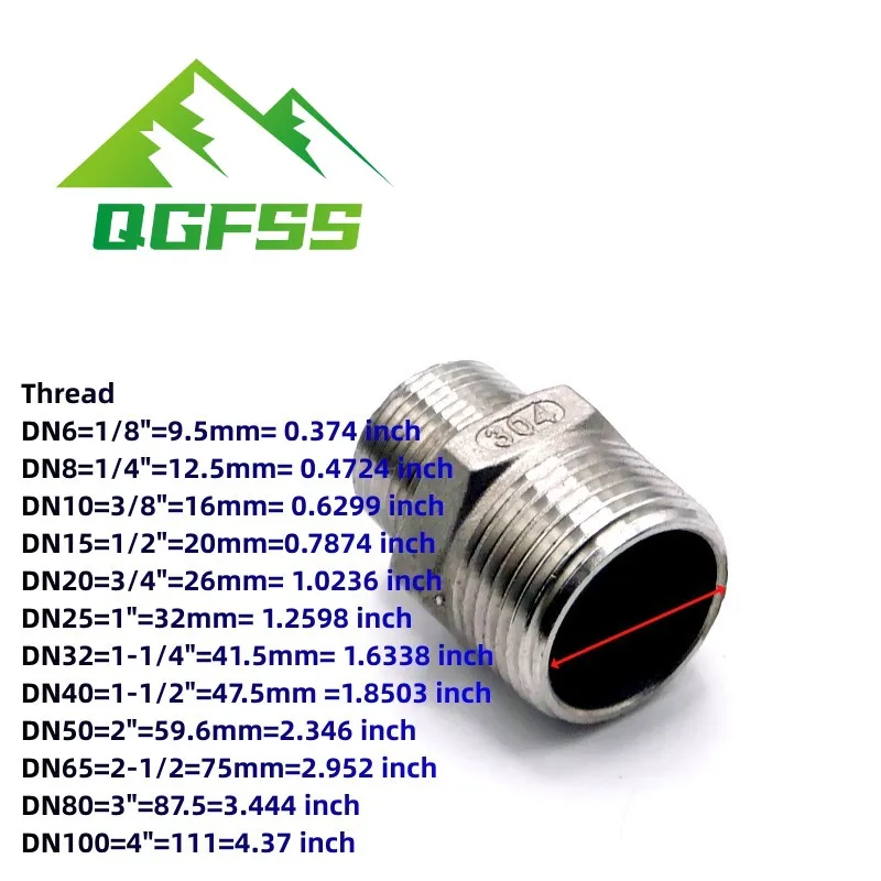 Unión de boquillas hexagonales, acoplador de conector de tubería de acero inoxidable 304, BSP de rosca macho a macho 1/8 \